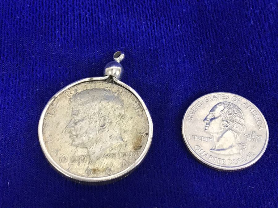 1964 Kennedy Half Dollar Pendant 90% Silver