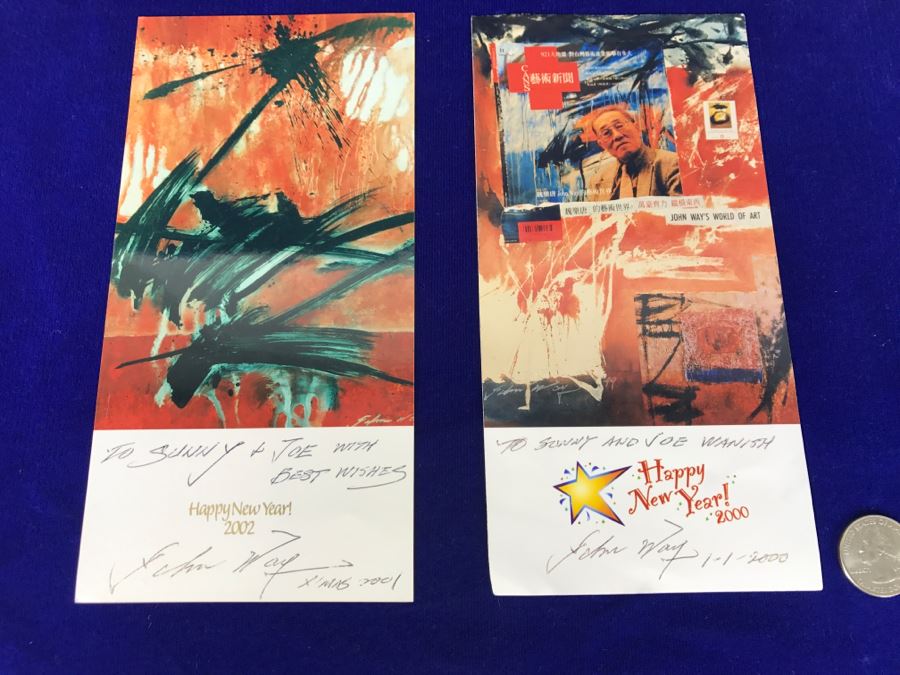 Pair Of Signed John Way Artist Picture Postcards From 2000 / 2001 - John Way Has Exhibited Alongside Artists Like Jackson Pollock And Andy Warhol In The Sixties ** See more JOHN WAY items below ** [Photo 1]