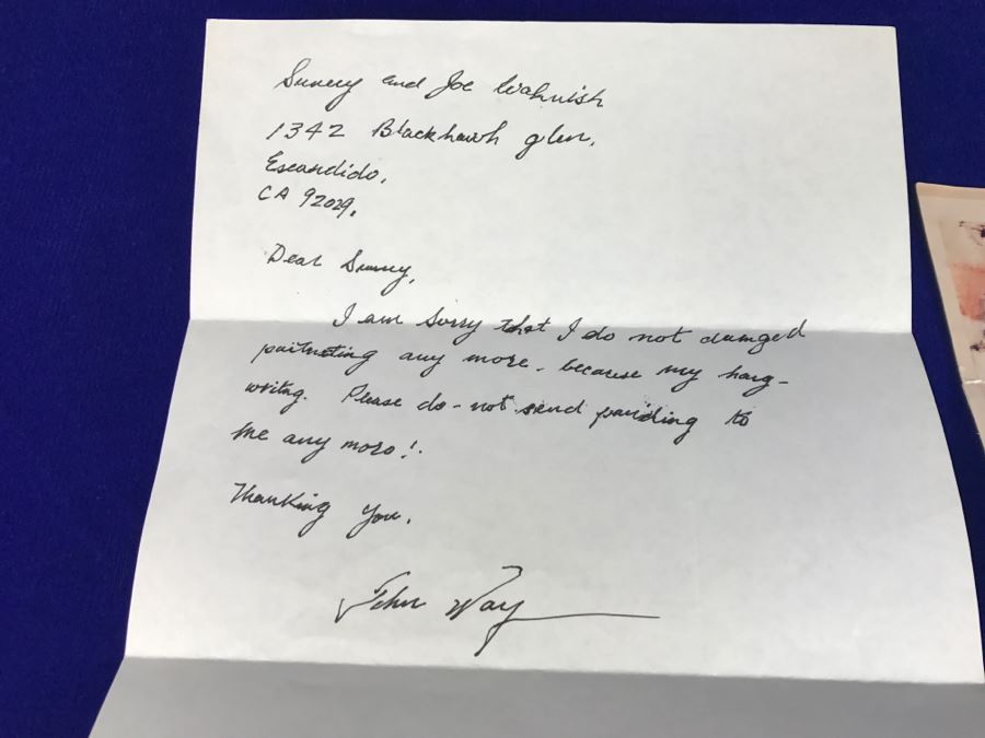 Artist John Way Signed Personalized Letter And Signed Picture Postcard From 1991 [Photo 3]