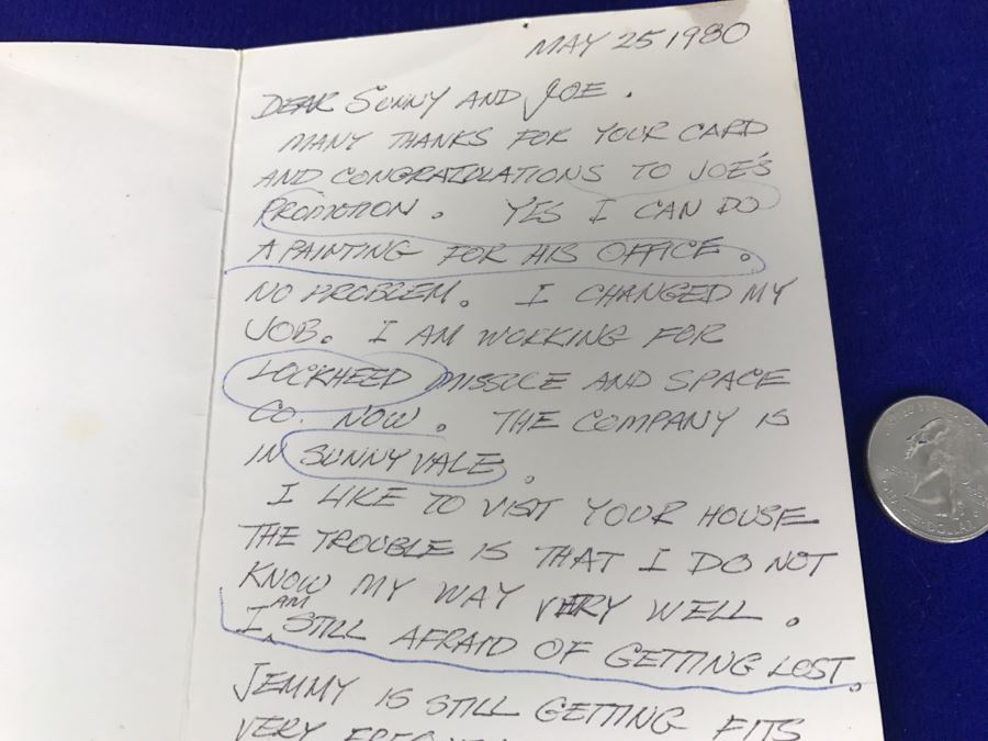 Artist John Way Signed Artist Card With Personalized Hand Written Note From 1980 [Photo 7]