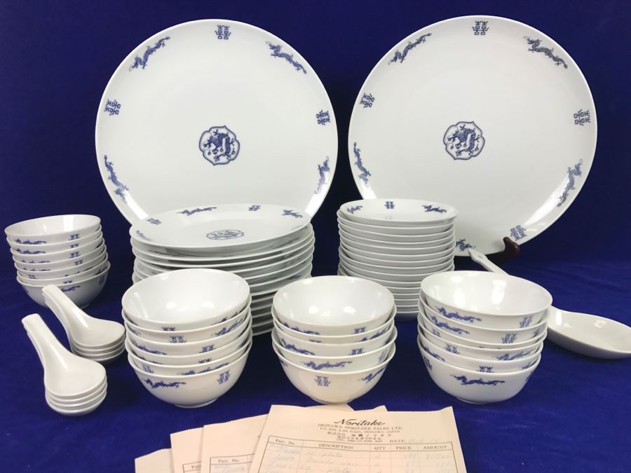 Noritake ~62 Pieces Blue And White China Set Nittoroyal RC Japan Nippon  Toki Kaisha Never Used With Original Receipts