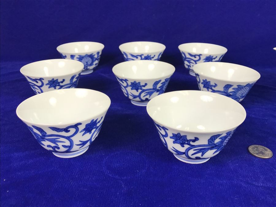 10 Piece Asian Blue And White Tea Set - See Photos For Slight Chip In Spout [Photo 13]