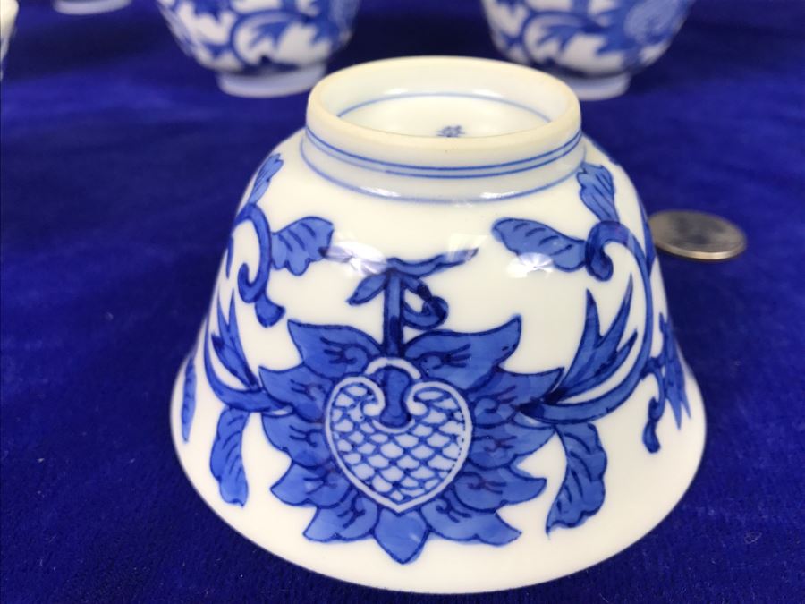 10 Piece Asian Blue And White Tea Set - See Photos For Slight Chip In Spout [Photo 17]