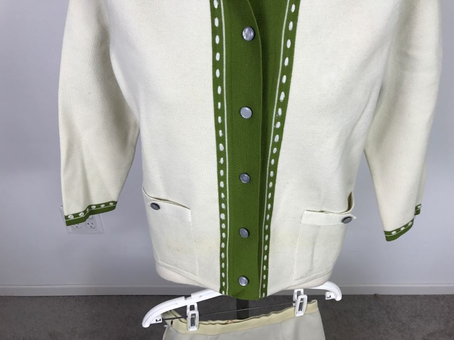 Vintage Hong Kong Button Down Top With Matching Skirt By Marcella 100% Pure Wool Size 10 [Photo 5]