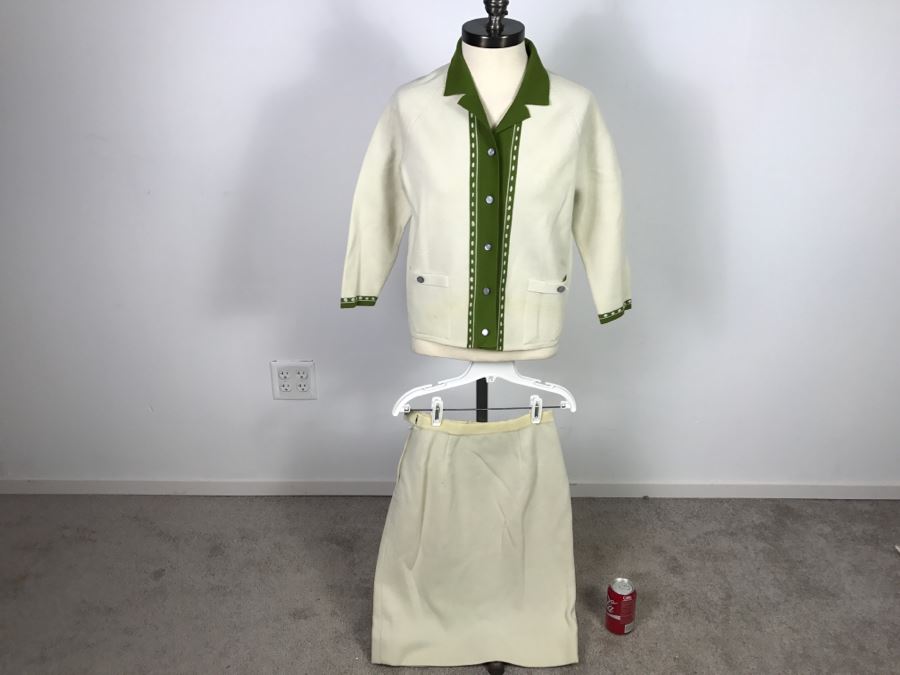 Vintage Hong Kong Button Down Top With Matching Skirt By Marcella 100% Pure Wool Size 10