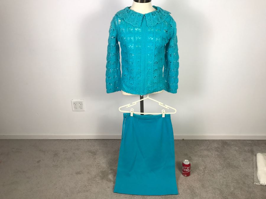 Vintage Knitted Wool Sweater Jacket With Matching Vest And Skirt By The Swank Shop 100% Wool Size 12 [Photo 3]