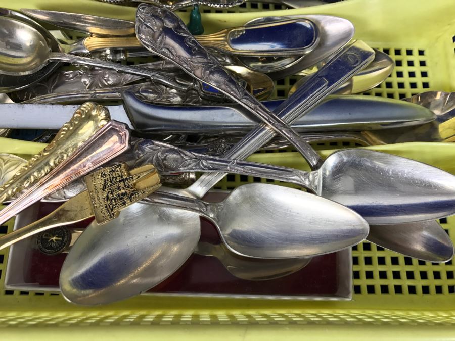 Collection Of Various Tourist Spoons And Silverplate Flatware [Photo 3]