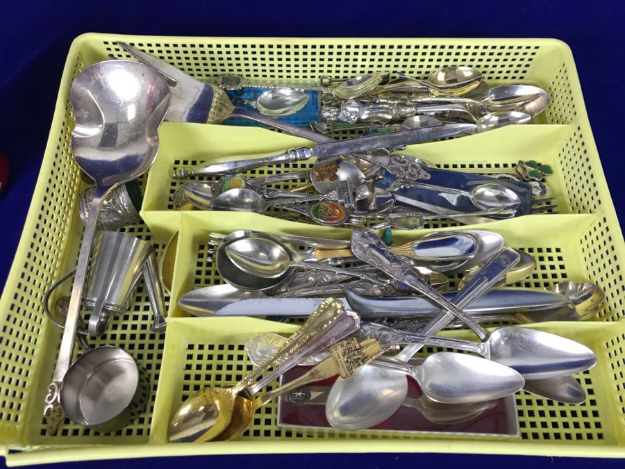 Collection Of Various Tourist Spoons And Silverplate Flatware [Photo 1]