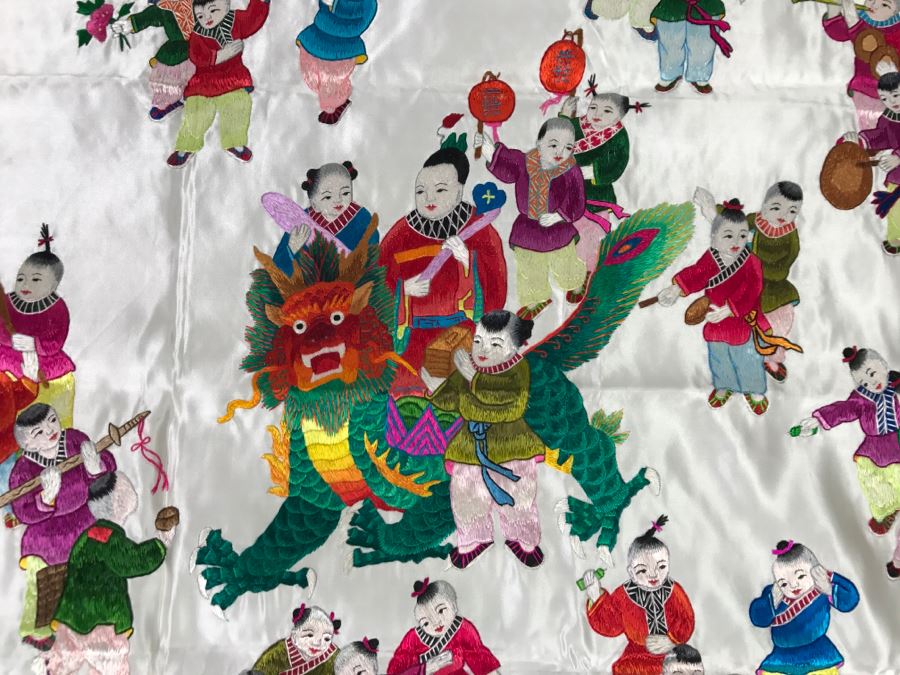 JUST ADDED - Detailed Chinese Silk Embroidery Art Wall Hanging Signed [Photo 6]