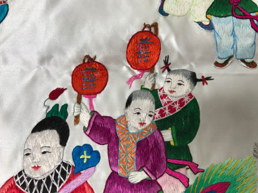JUST ADDED - Detailed Chinese Silk Embroidery Art Wall Hanging Signed [Photo 9]