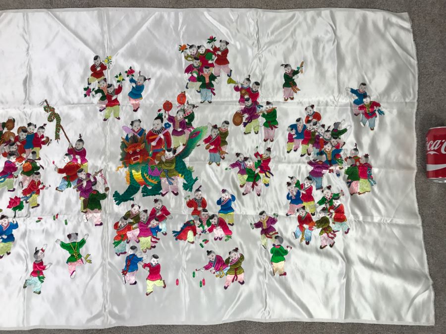 JUST ADDED - Detailed Chinese Silk Embroidery Art Wall Hanging Signed [Photo 4]