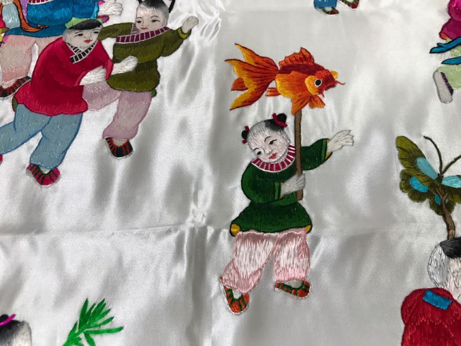 JUST ADDED - Detailed Chinese Silk Embroidery Art Wall Hanging Signed [Photo 21]