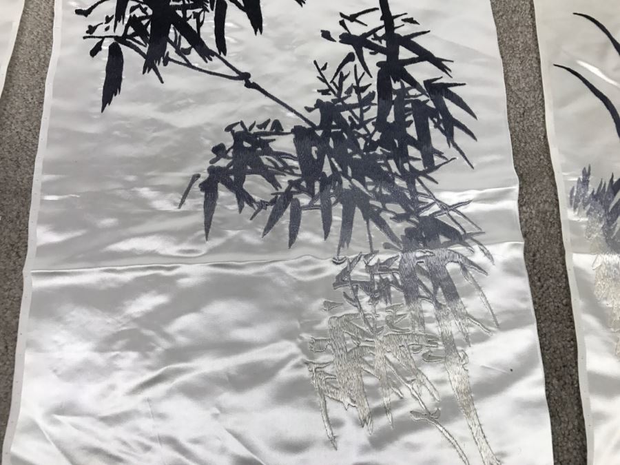 JUST ADDED - Set Of 4 Chinese Silk Embroidery Floral Art Wall Hangings Individually Signed [Photo 14]