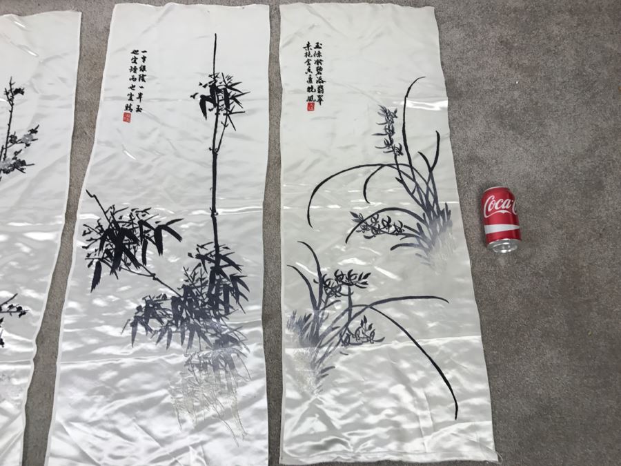 JUST ADDED - Set Of 4 Chinese Silk Embroidery Floral Art Wall Hangings Individually Signed [Photo 19]