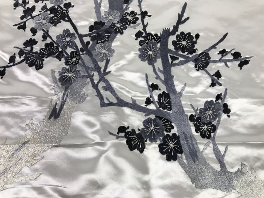 JUST ADDED - Set Of 4 Chinese Silk Embroidery Floral Art Wall Hangings Individually Signed [Photo 8]