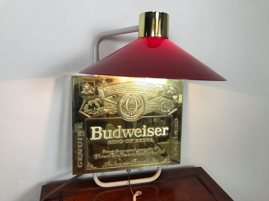 Budweiser King Of Beers Advertising Wall Mounted Light With Red Shade And Gold Label Advertising [Photo 1]