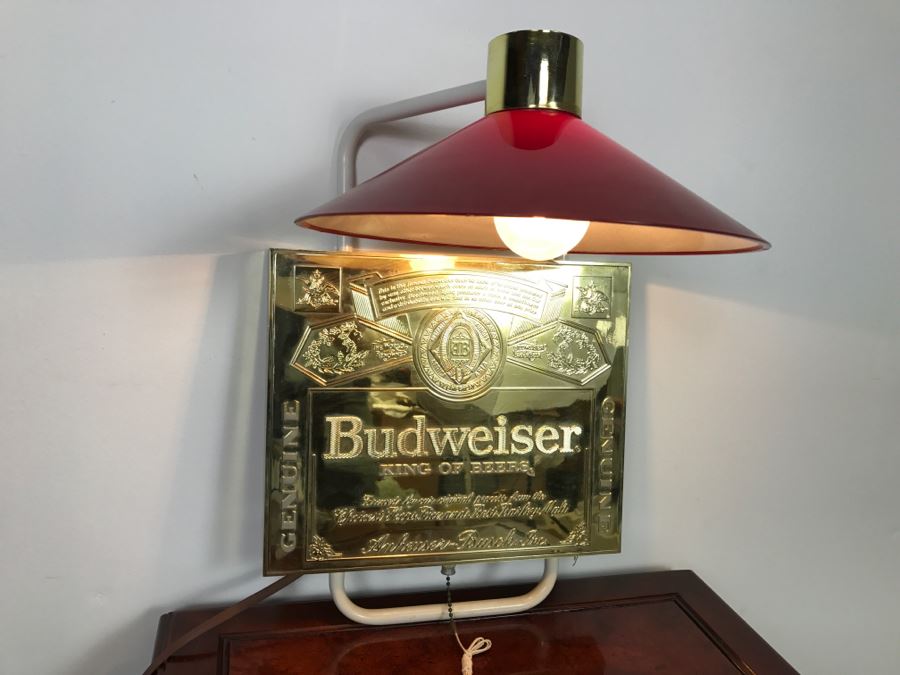 Budweiser King Of Beers Advertising Wall Mounted Light With Red Shade And Gold Label Advertising [Photo 13]