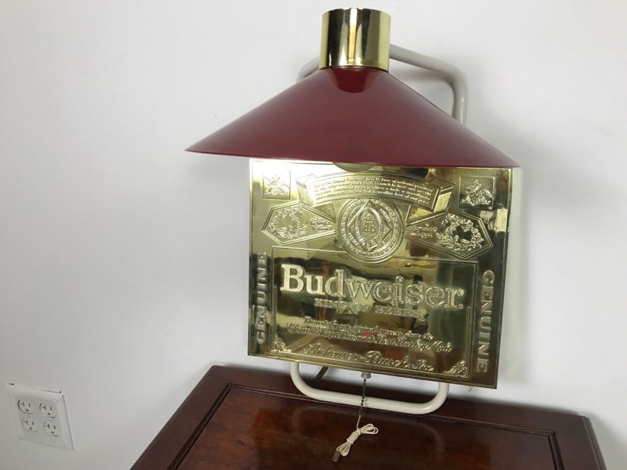 Budweiser King Of Beers Advertising Wall Mounted Light With Red Shade And Gold Label Advertising [Photo 3]