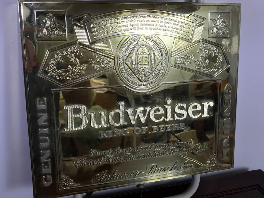 Budweiser King Of Beers Advertising Wall Mounted Light With Red Shade And Gold Label Advertising [Photo 4]