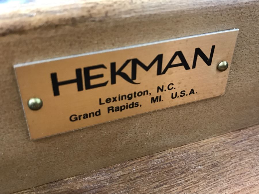 HEKMAN Two-Tier Side Table With Burled Wood Top Finish And Cane On Bottom Grand Rapids, MI [Photo 4]