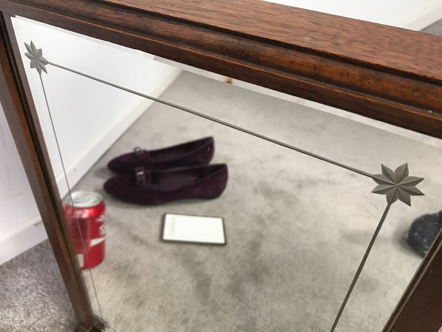 Antique Mercantile Double Sided Shoe Mirror With Etched Star Beveled Glass [Photo 4]
