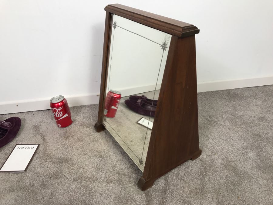 Antique Mercantile Double Sided Shoe Mirror With Etched Star Beveled Glass [Photo 2]