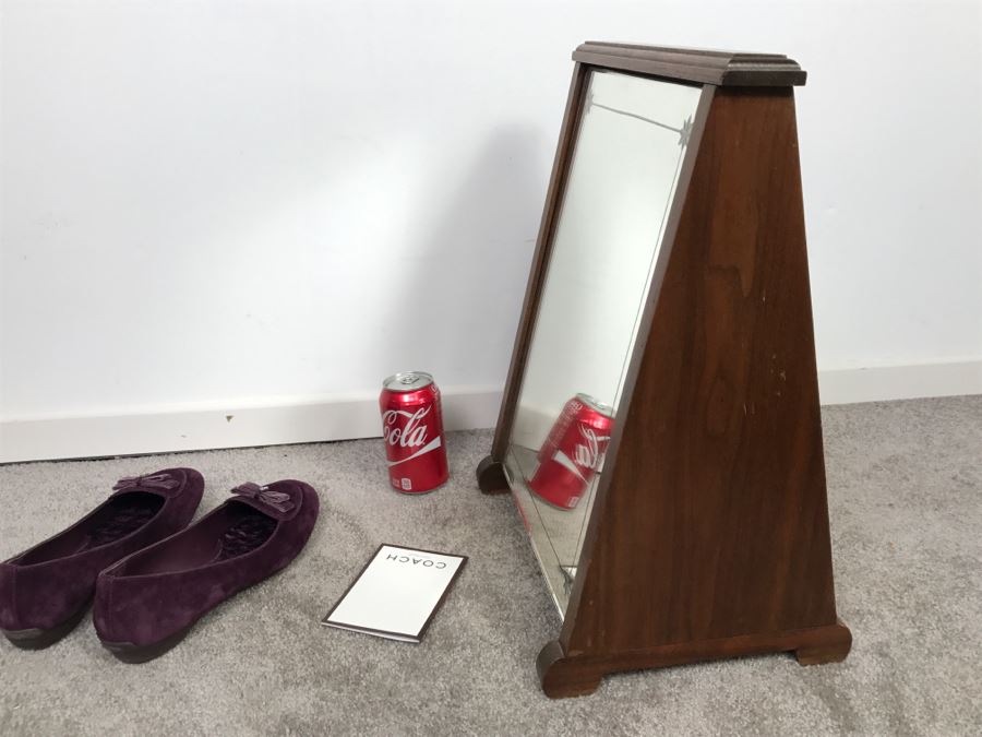Antique Mercantile Double Sided Shoe Mirror With Etched Star Beveled Glass [Photo 10]