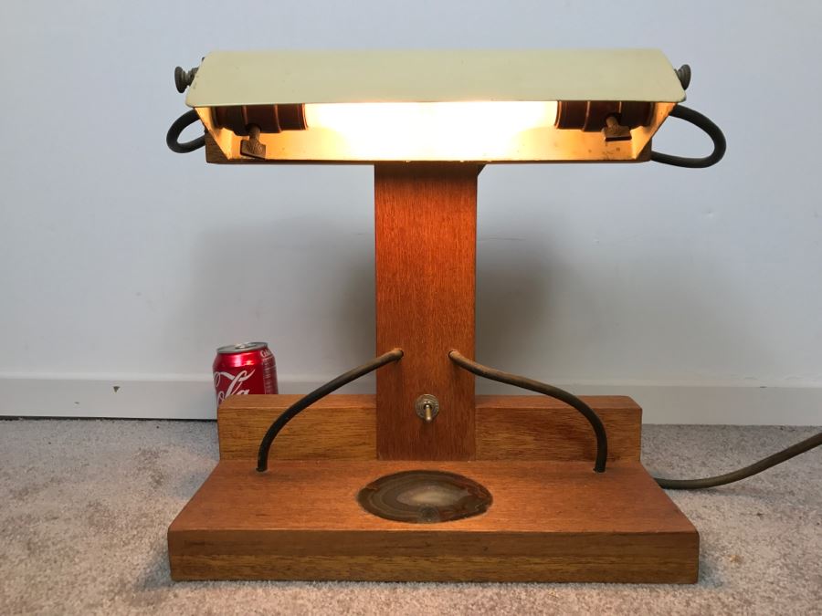 Vintage Hand Made Artist Desk Lamp With Polished Agate Stone By Artist Robert Bucciarelli