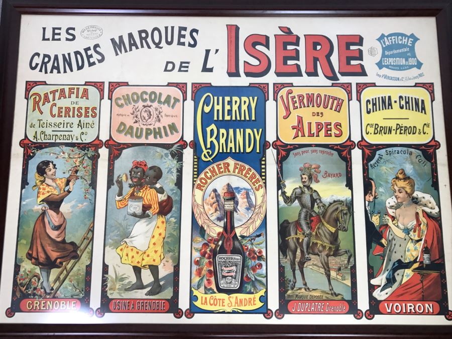 RARE LARGE 1900 Eugène Ogé Les Grandes Marques De L'Isère Official Lithography Poster Vibrant Colors 52' X 38' Nicely Framed Estimate $600 [Photo 1]