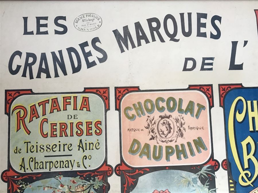 RARE LARGE 1900 Eugène Ogé Les Grandes Marques De L'Isère Official Lithography Poster Vibrant Colors 52' X 38' Nicely Framed Estimate $600 [Photo 8]