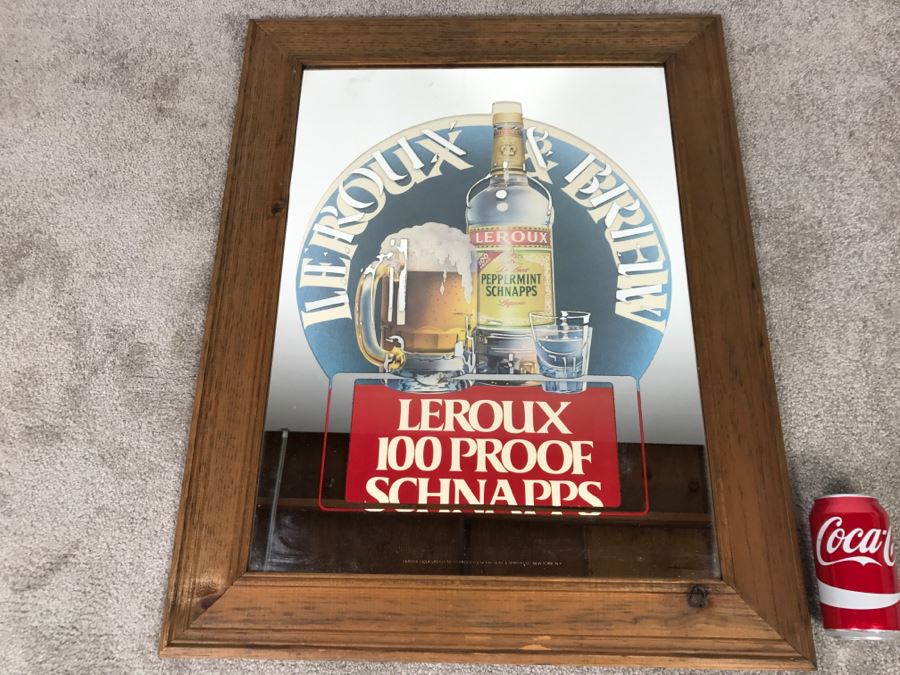 Leroux 100 Proof Schnapps Liquor Advertising Wall Mirror