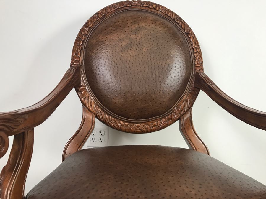 Large Wooden Armchair Occasional Chair With Faux Leather Upholstery