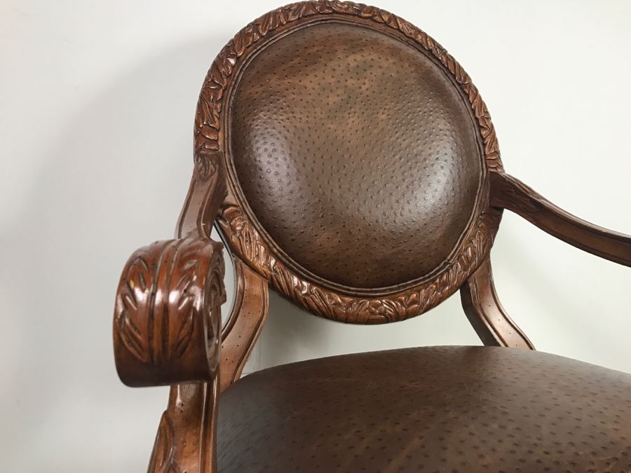 Large Wooden Armchair Occasional Chair With Faux Leather Upholstery [Photo 8]