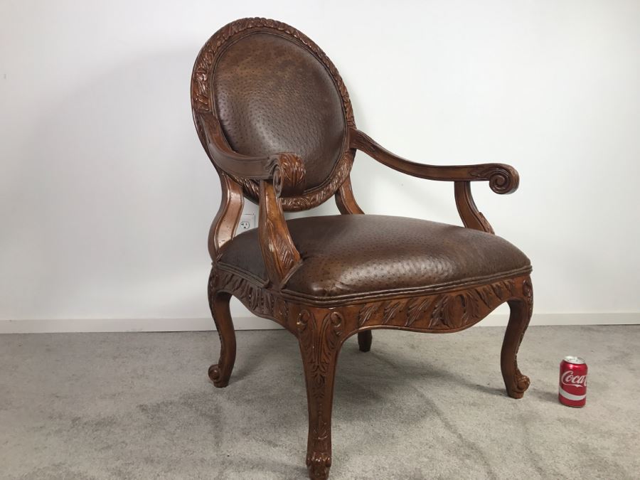 Large Wooden Armchair Occasional Chair With Faux Leather Upholstery [Photo 2]