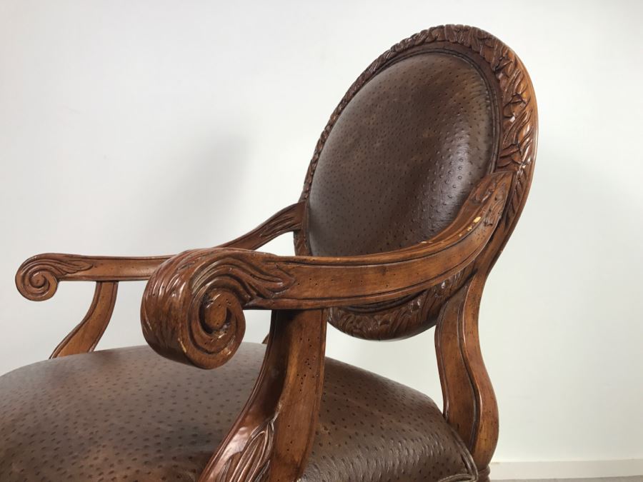 Large Wooden Armchair Occasional Chair With Faux Leather Upholstery [Photo 10]