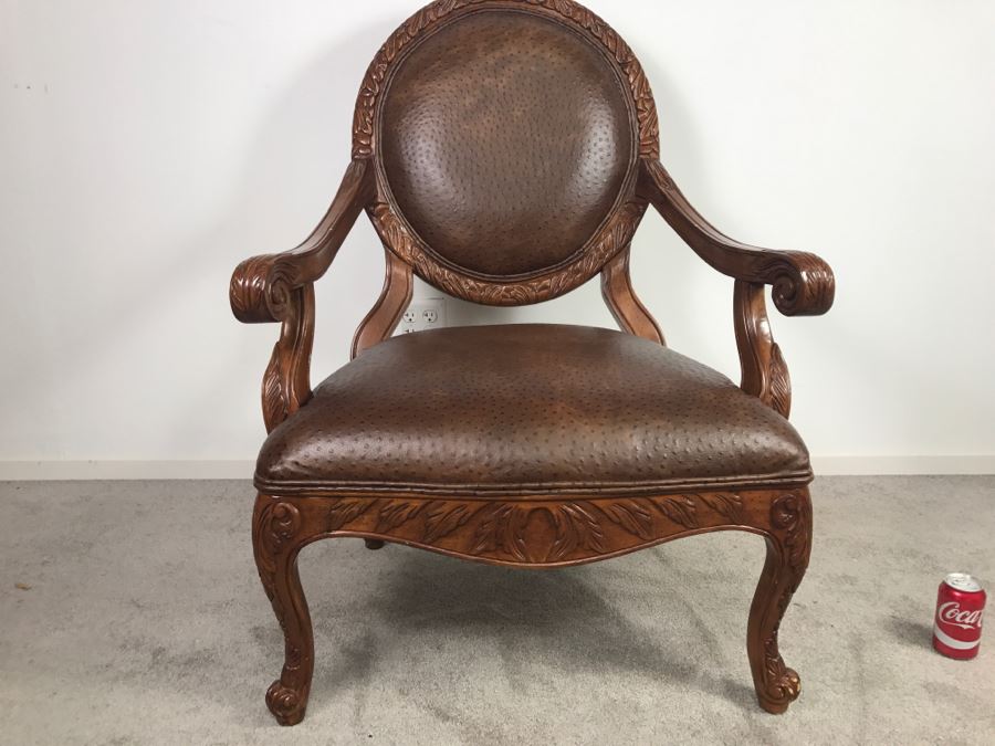 Large Wooden Armchair Occasional Chair With Faux Leather Upholstery [Photo 4]
