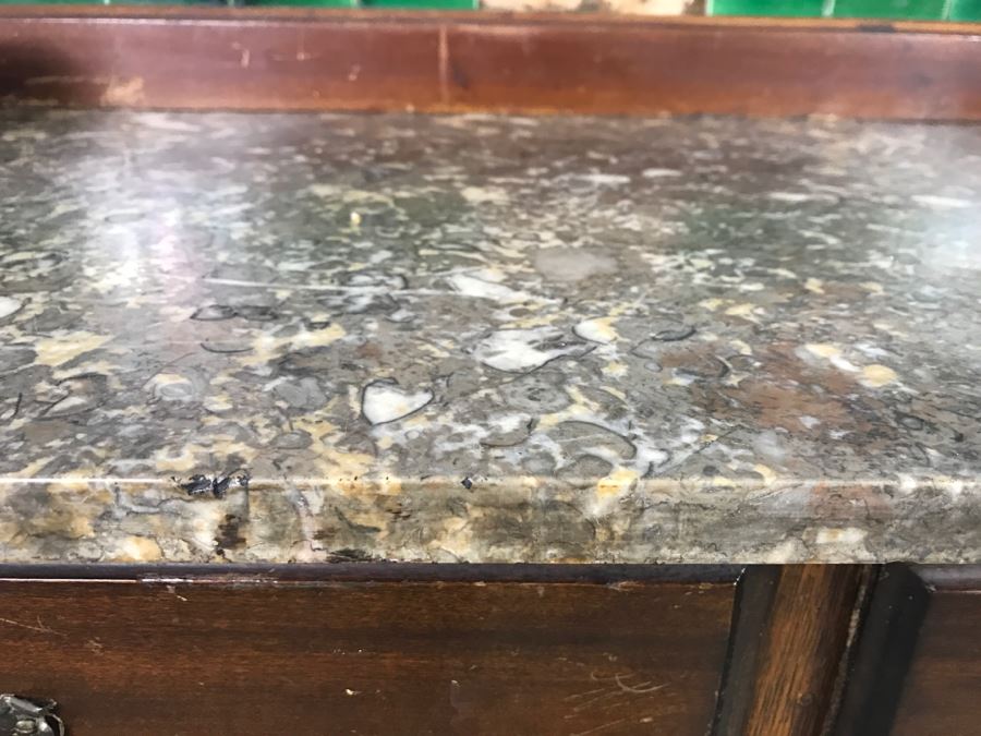 Antique Arts And Crafts Era Wash Stand Dry Sink Chest Of Drawers With Marble Top And Tile Backsplash - Missing One Tile And Tiles Need To Be Reglued [Photo 12]