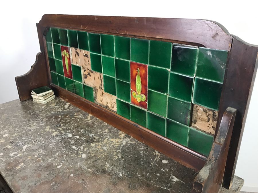 Antique Arts And Crafts Era Wash Stand Dry Sink Chest Of Drawers With Marble Top And Tile Backsplash - Missing One Tile And Tiles Need To Be Reglued [Photo 20]