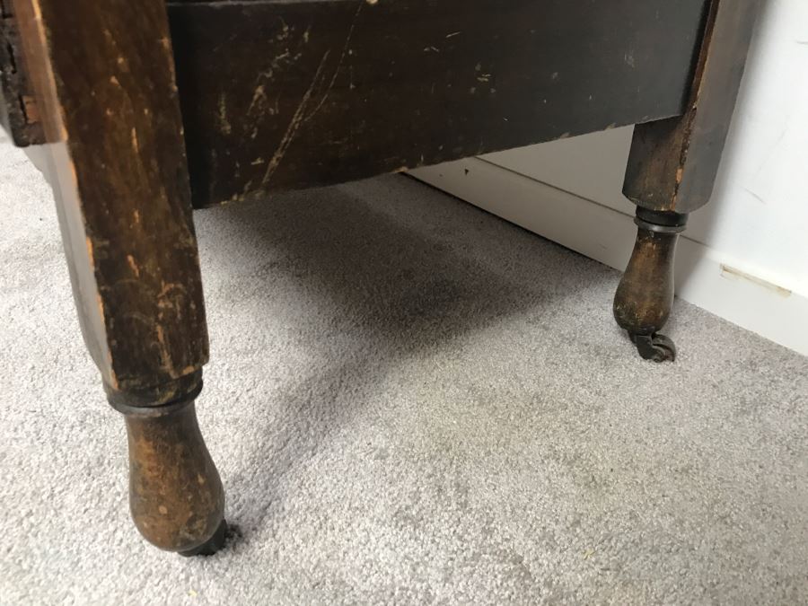 Antique Arts And Crafts Era Wash Stand Dry Sink Chest Of Drawers With Marble Top And Tile Backsplash - Missing One Tile And Tiles Need To Be Reglued [Photo 15]