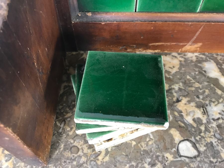 Antique Arts And Crafts Era Wash Stand Dry Sink Chest Of Drawers With Marble Top And Tile Backsplash - Missing One Tile And Tiles Need To Be Reglued [Photo 10]