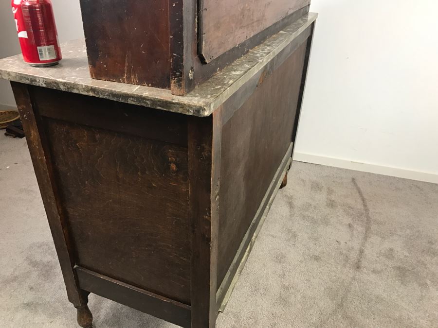 Antique Arts And Crafts Era Wash Stand Dry Sink Chest Of Drawers With Marble Top And Tile Backsplash - Missing One Tile And Tiles Need To Be Reglued [Photo 22]