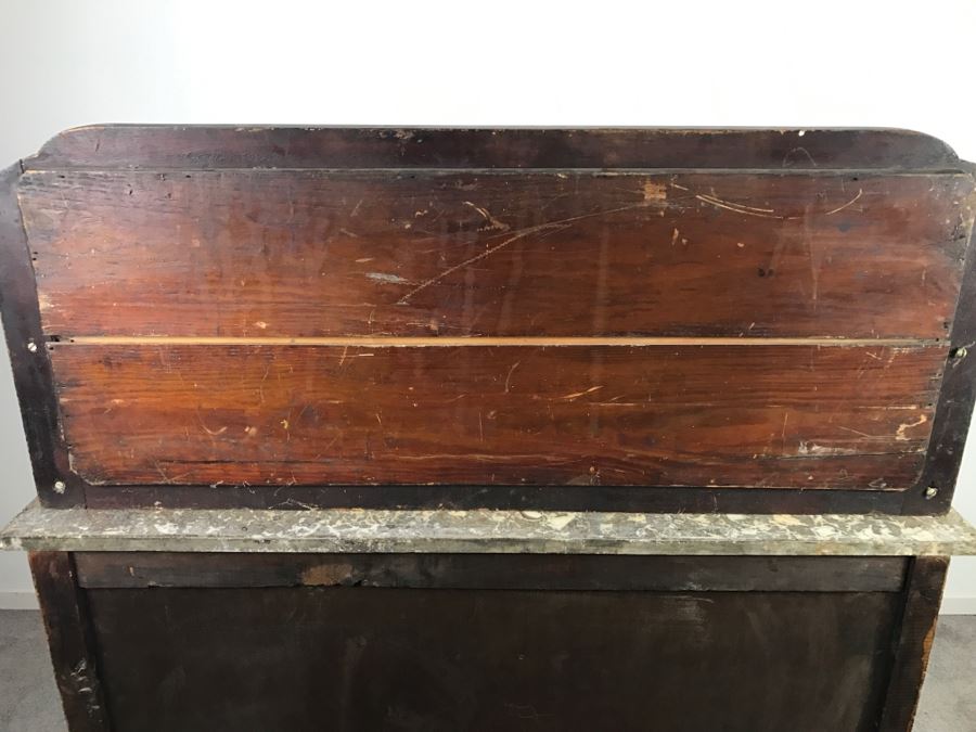 Antique Arts And Crafts Era Wash Stand Dry Sink Chest Of Drawers With Marble Top And Tile Backsplash - Missing One Tile And Tiles Need To Be Reglued [Photo 24]