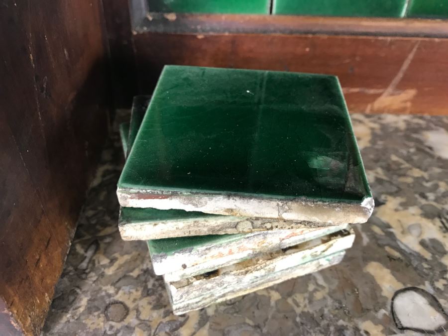 Antique Arts And Crafts Era Wash Stand Dry Sink Chest Of Drawers With Marble Top And Tile Backsplash - Missing One Tile And Tiles Need To Be Reglued [Photo 9]