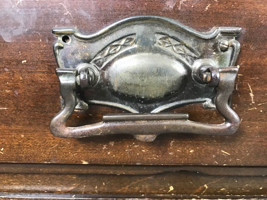 Antique Arts And Crafts Era Wash Stand Dry Sink Chest Of Drawers With Marble Top And Tile Backsplash - Missing One Tile And Tiles Need To Be Reglued [Photo 13]
