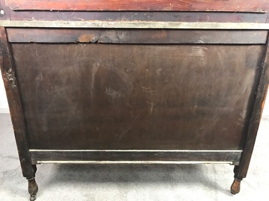 Antique Arts And Crafts Era Wash Stand Dry Sink Chest Of Drawers With Marble Top And Tile Backsplash - Missing One Tile And Tiles Need To Be Reglued [Photo 25]
