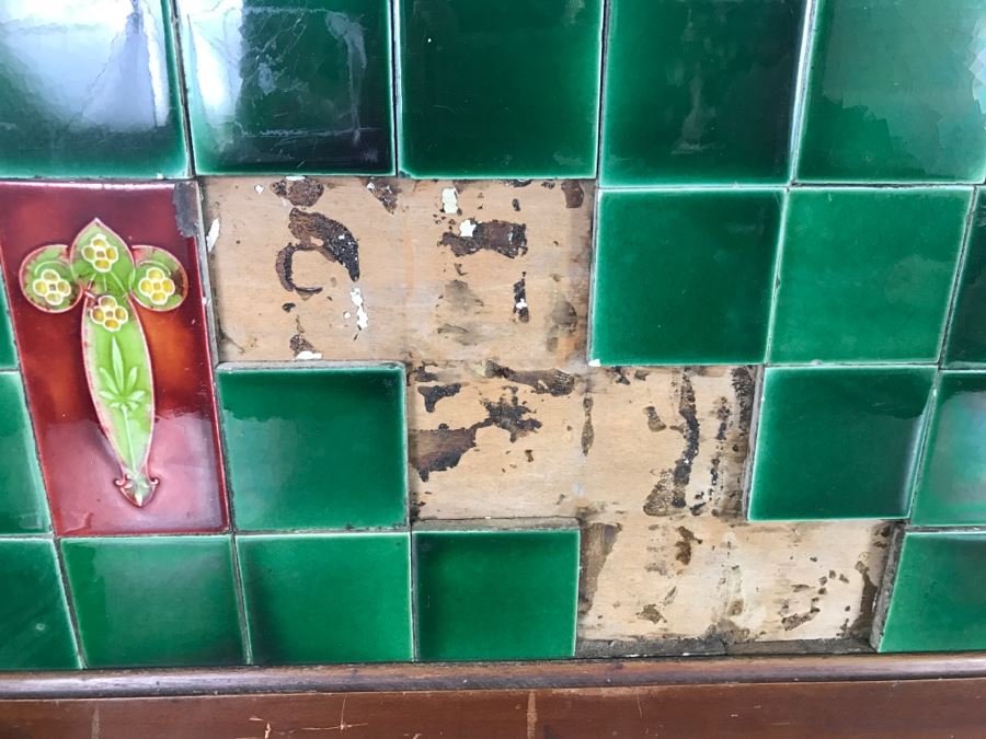 Antique Arts And Crafts Era Wash Stand Dry Sink Chest Of Drawers With Marble Top And Tile Backsplash - Missing One Tile And Tiles Need To Be Reglued [Photo 6]