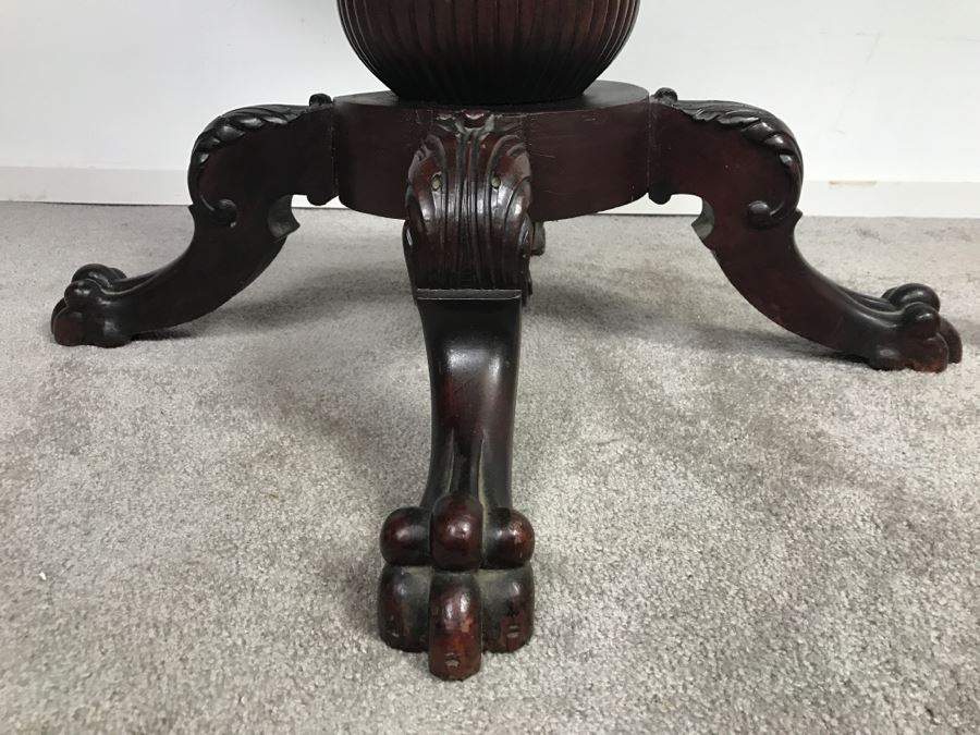 Stunning Antique Solid Carved Mahogany English Pedestal Table With Claw Feet - Note Repair On One Of The Legs [Photo 4]