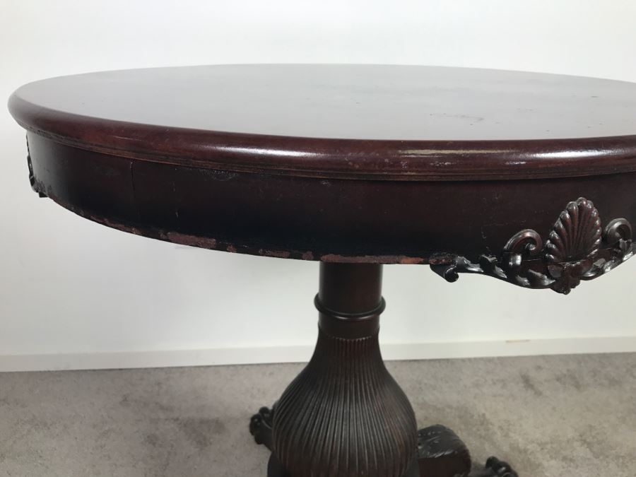 Stunning Antique Solid Carved Mahogany English Pedestal Table With Claw Feet - Note Repair On One Of The Legs [Photo 14]