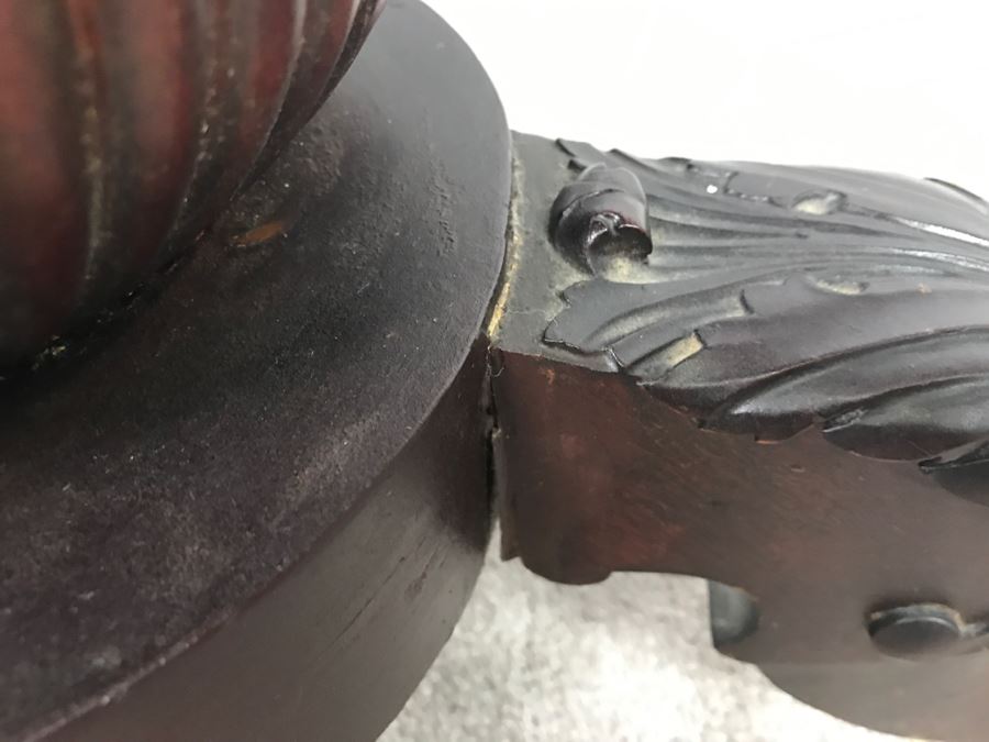 Stunning Antique Solid Carved Mahogany English Pedestal Table With Claw Feet - Note Repair On One Of The Legs [Photo 21]