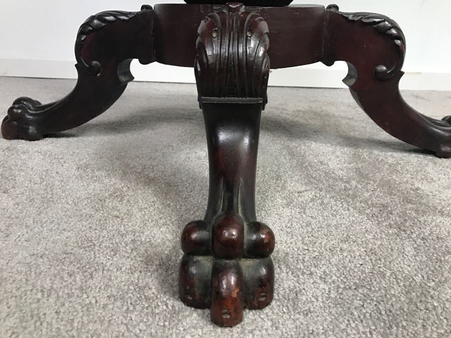 Stunning Antique Solid Carved Mahogany English Pedestal Table With Claw Feet - Note Repair On One Of The Legs [Photo 5]
